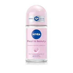 NIVEA Pearl and Beauty 50ml Deo Underarm Roll On | With Pearl Extracts & Avocado Oil | 72 H Long Lasting Floral Scent | 0% Alcohol and Dermat Approved | For Women