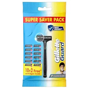 Gillette Guard Shaving Razor For Men (1 Razor With 12 Blades) | Super Value Pack With Upto 1 Year Of Shaving | Safety Comb And Flexible Head For A Safe Shave