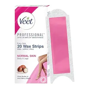 Veet Full Body Waxing Strips Kit for Normal Skin | 20 Pre-Coated Wax Strips & 4 Perfect Finishing Wipes | Up to 28 Days of Salon Like Smoothness | Arms, Underarms, Legs & Bikini Area