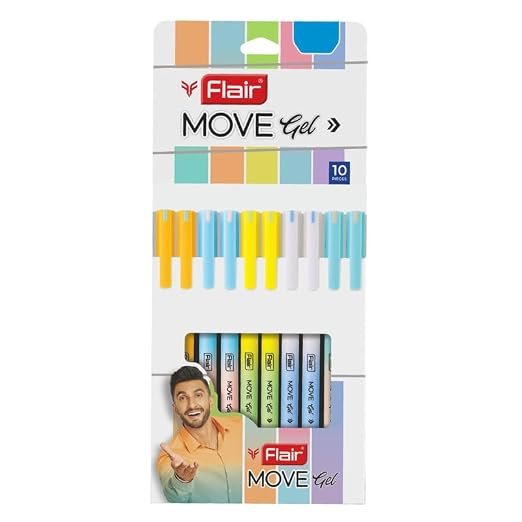 51Io8o+erUL._SX522_ FLAIR Move Gel Pen | Minimalistic & Aesthetic Matt Finish Pastel Body Colors | Effortless Writing With Sleek Clip Design | Blue Ink, Set Of 10 - Image 2