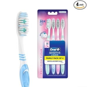 Oral-B Precision Clean Sensitive Soft Manual Toothbrush For Adults, Ultra Soft Bristles For Sensitive Teeth and Gums, Multicolour Tooth Brush Set, Oral B Dentist Recommended Brand