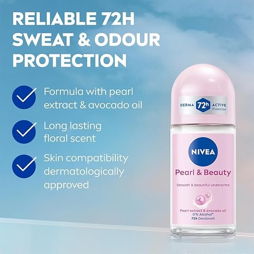 61hHAA2YkLL._SX522_ NIVEA Pearl and Beauty 50ml Deo Underarm Roll On | With Pearl Extracts & Avocado Oil | 72 H Long Lasting Floral Scent | 0% Alcohol and Dermat Approved | For Women - Image 2