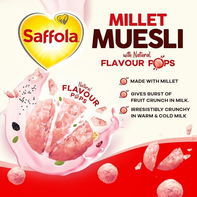 71KlIOidp7L._SX679_ Saffola Millet Muesli with Crunchy Flavour Pops & High Fibre - Image 2